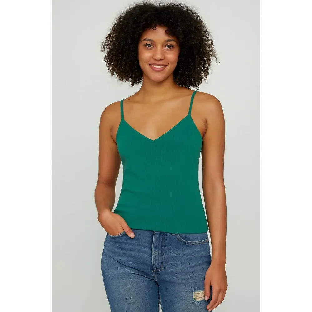 NWOT Free People V-neck Soft Stretchy Fitted Cami Tank Top Bra in Green XS/S